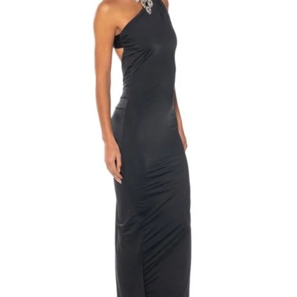 VENUS RISING BACKLESS RUCHED MAXI DRESS IN BLACK - Picture 2 of 8